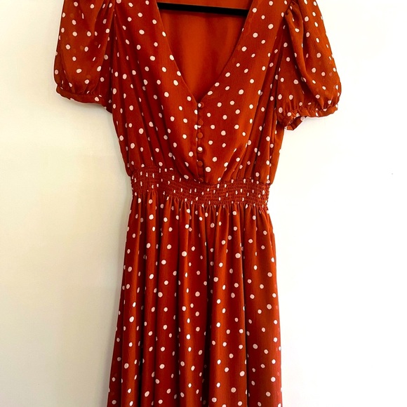 Madewell Orange Puff Sleeve V-Neck Sundress - Picture 7 of 10